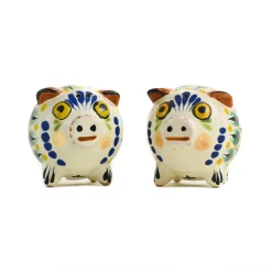 Mexican Hand Painted Blue Pig Salt & Pepper Shaker Set Mexican Ingredients|Table Setting