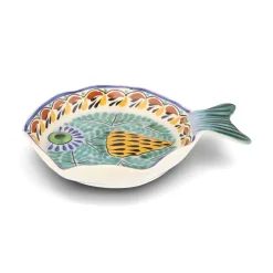 Hot Mexican Hand Painted Green & Blue Fish Dish, 25.5cm Plates|Crockery & Dinnerware