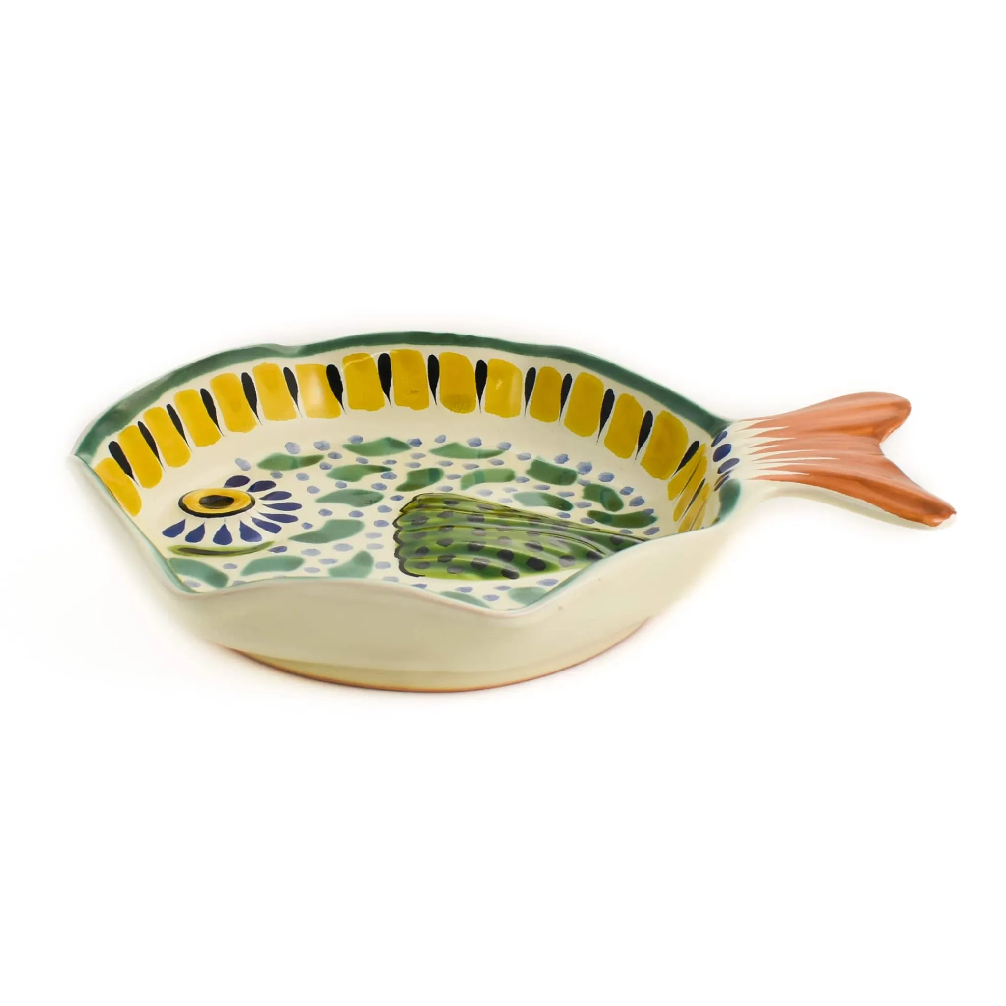 Sale Mexican Hand Painted Green & Yellow Fish Dish, 14x19cm Mexican Ingredients|Tableware Brands