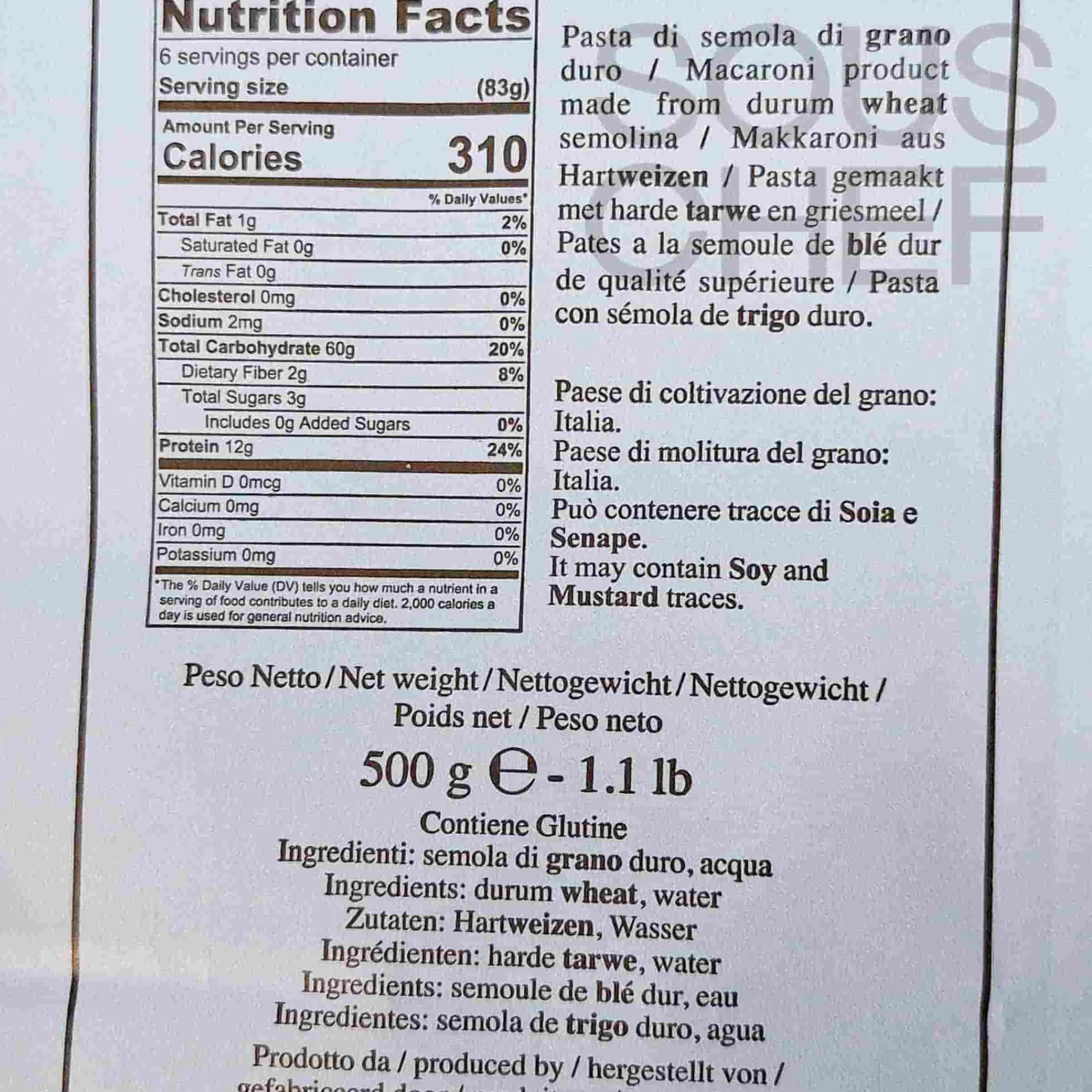 Best Paccheri, 500g Ingredients Brands|Pasta, Rice & Beans