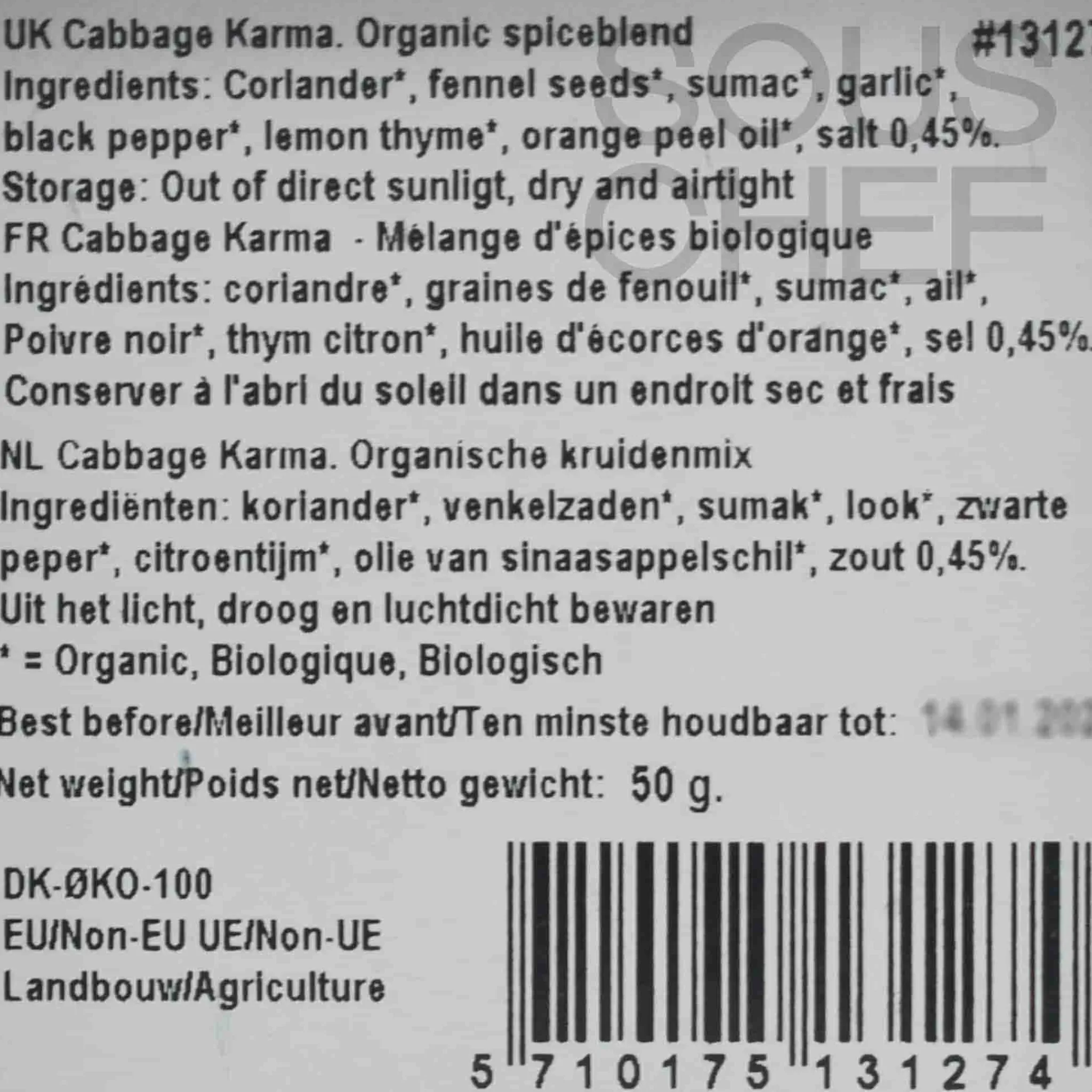 Discount Organic Cabbage Karma Spice Blend, 50g Ingredients Brands|Herbs & Spices