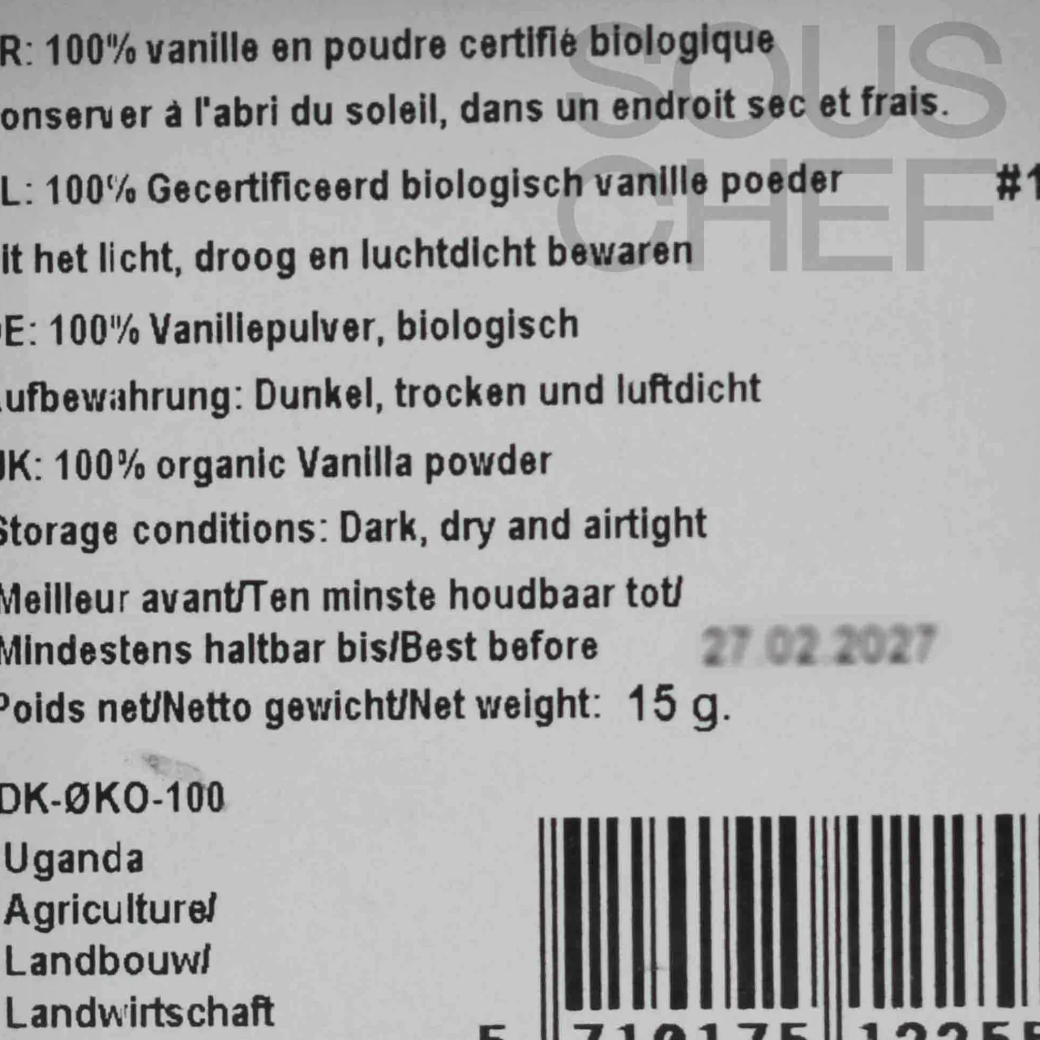 Organic Vanilla Powder, 15g Ingredients Brands|French Ingredients