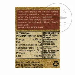 Best Lebanese Fattoush Salad Dressing, 250ml Ingredients Brands|Middle Eastern Ingredients