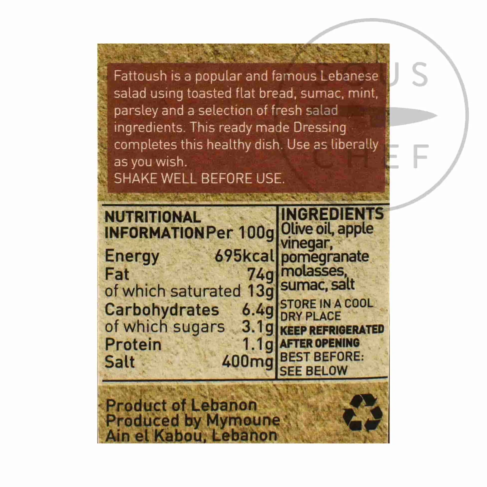 Best Lebanese Fattoush Salad Dressing, 250ml Ingredients Brands|Middle Eastern Ingredients