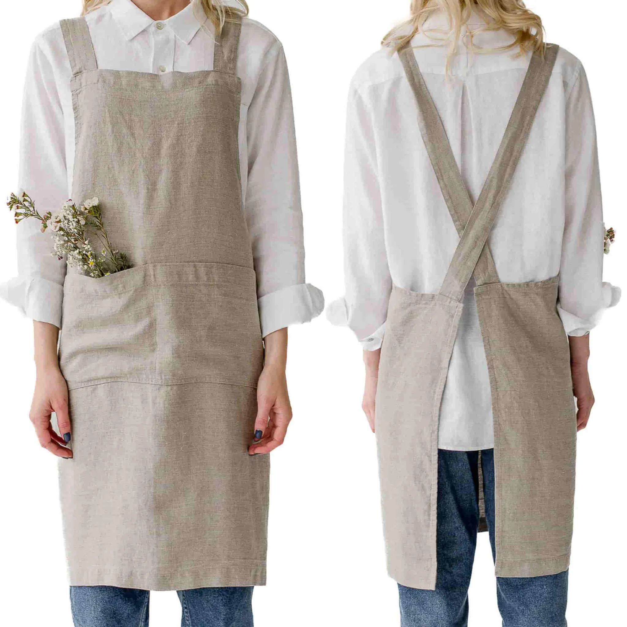 Online Natural Crossback Linen Apron Kitchen Textiles & Clothing