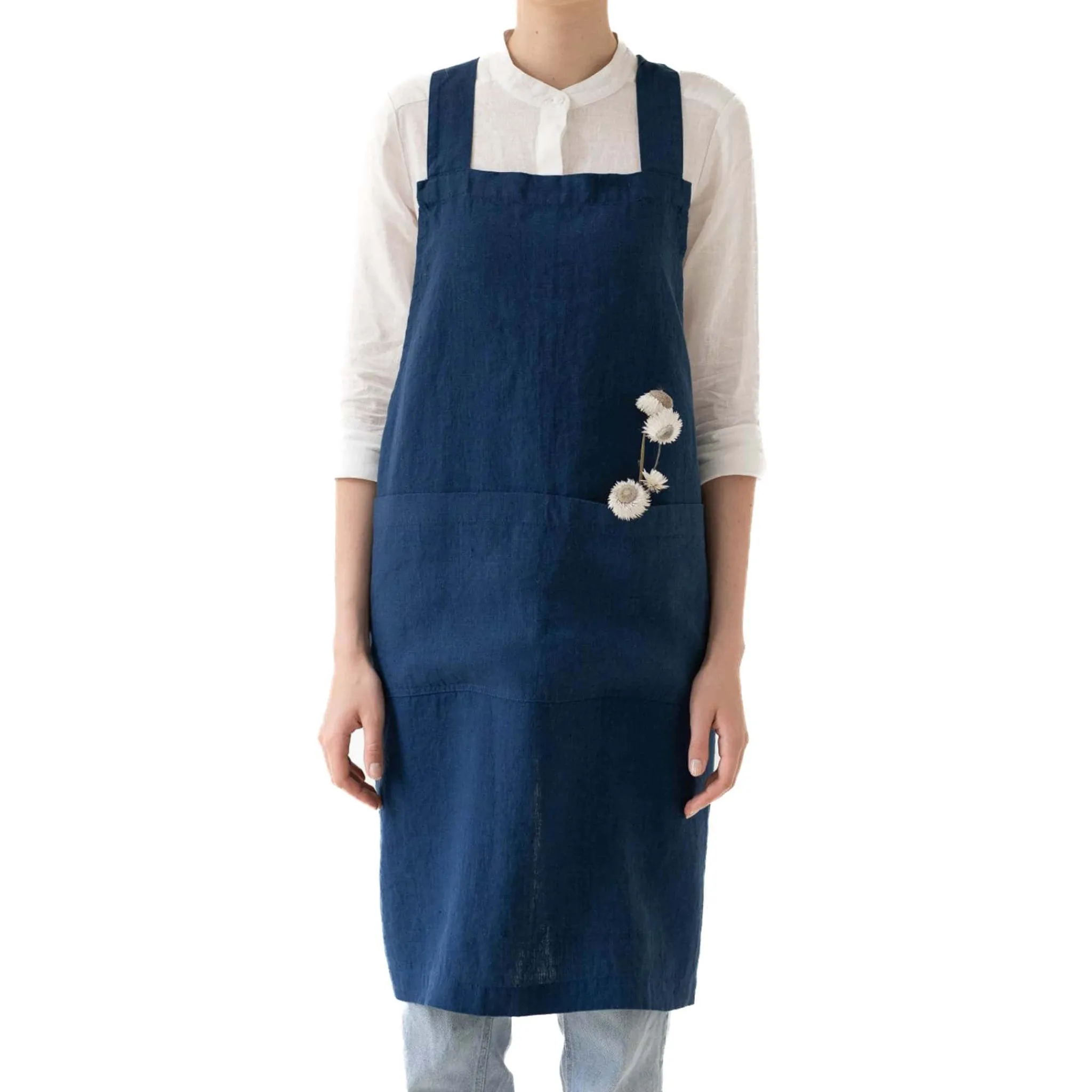 Discount Navy Crossback Linen Apron Kitchen Textiles & Clothing