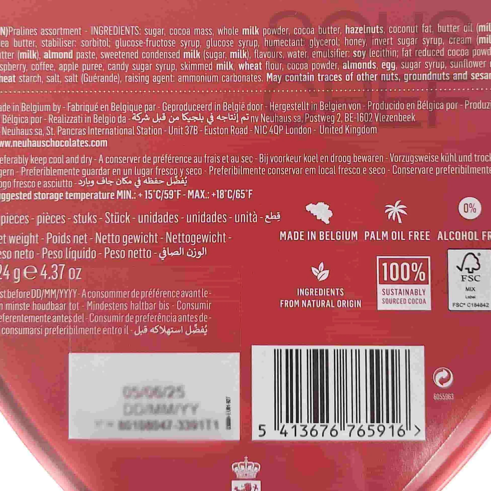 Red Metal Heart Belgian Chocolates, 124g Ingredients Brands|French Ingredients