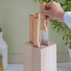 Online Beechwood Knife Block, 5 Slot Kitchen Knives
