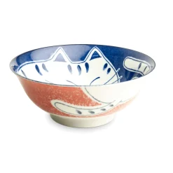 Hot Orange Lucky Cat Japanese Ramen Bowl, 21cm Japanese Ingredients|Crockery & Dinnerware