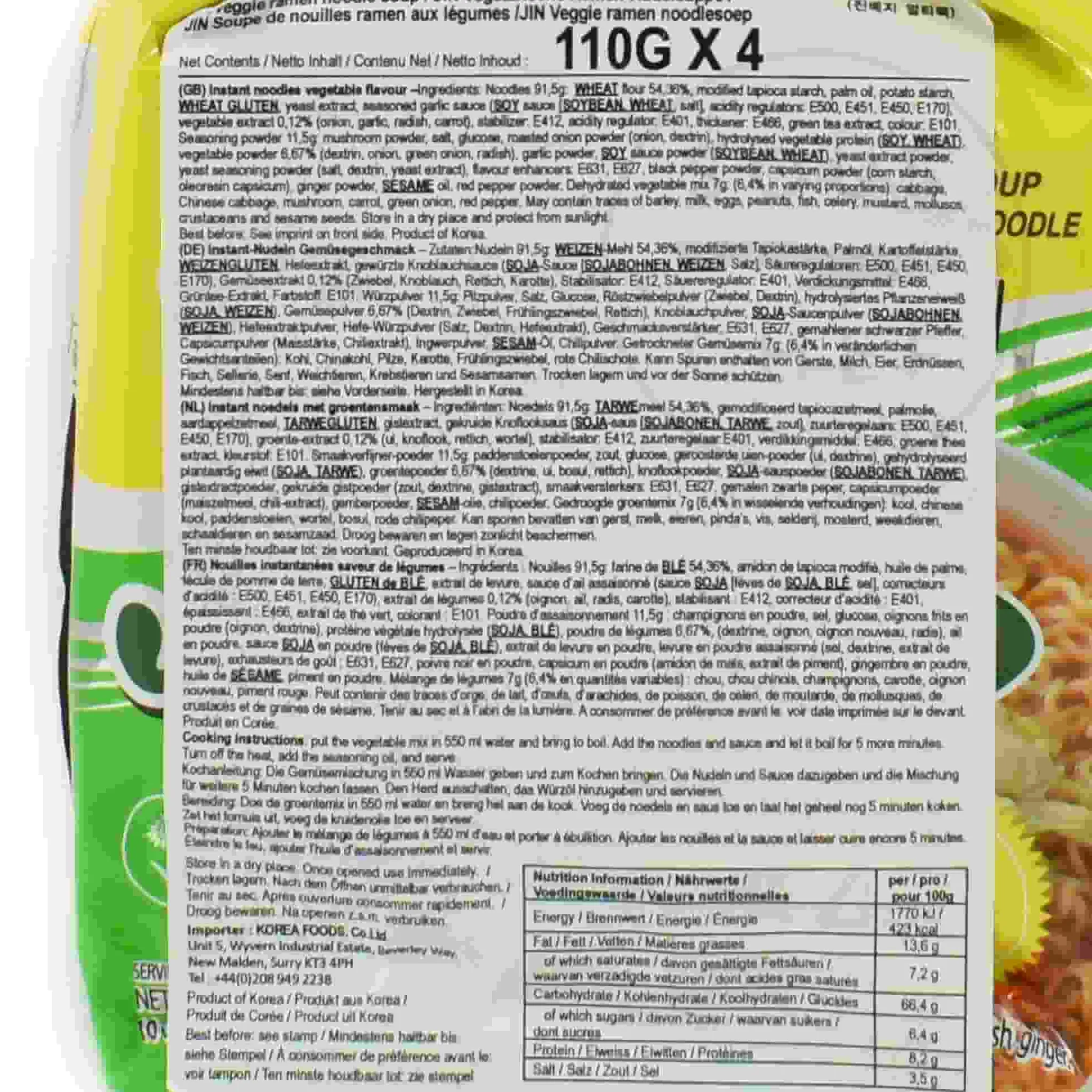 New Vegan Jin Ramen Veggie Multi 4 Pack Noodles, 4 x 110g Ingredients Brands|Korean Ingredients