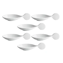 Sale Pack of 6 Porcelain Canape Spoon with Circle Handle, 10cm Serveware|Canape Supplies
