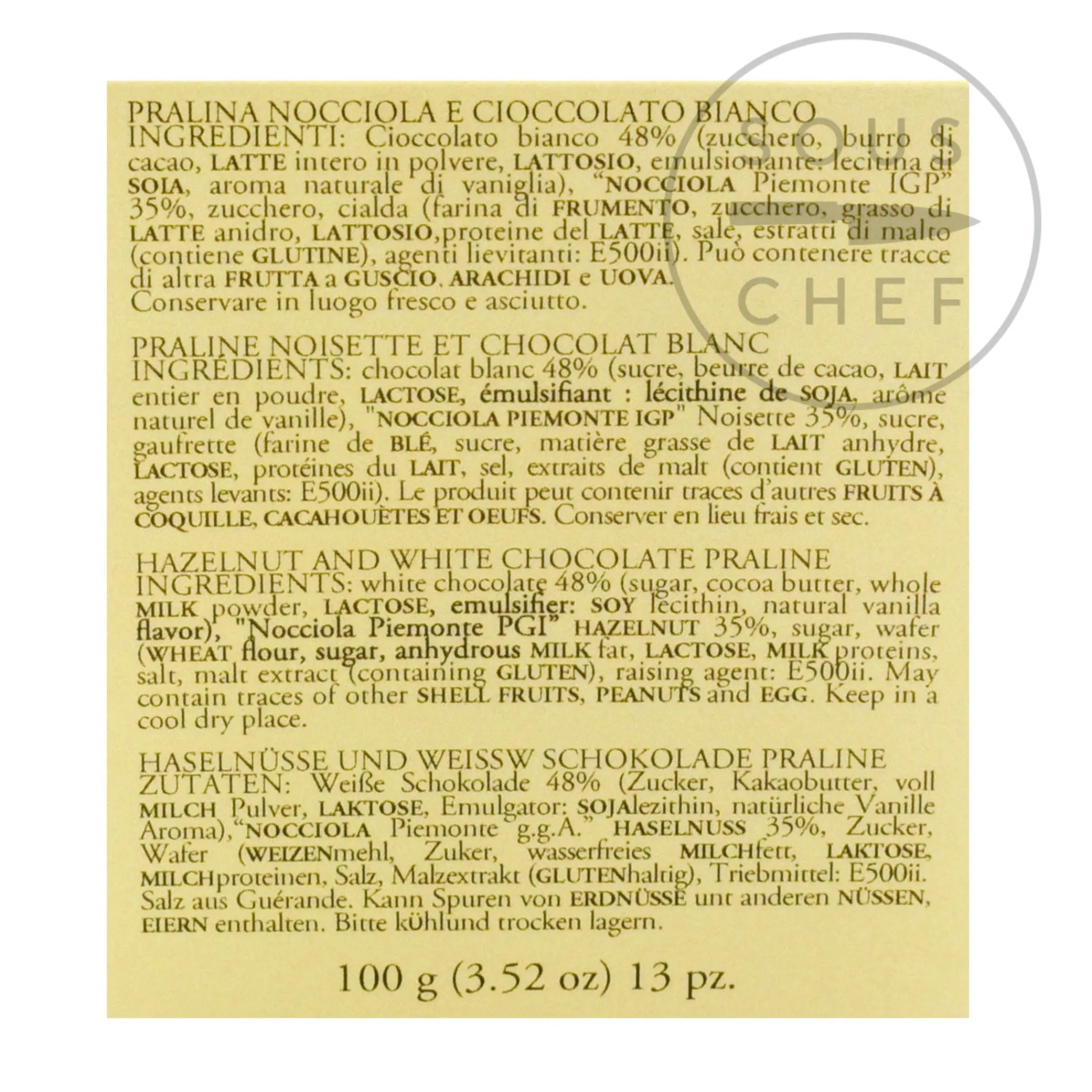 Sale Hazelnut and White Chocolate Pralines, 100g Ingredients Brands|Italian Ingredients