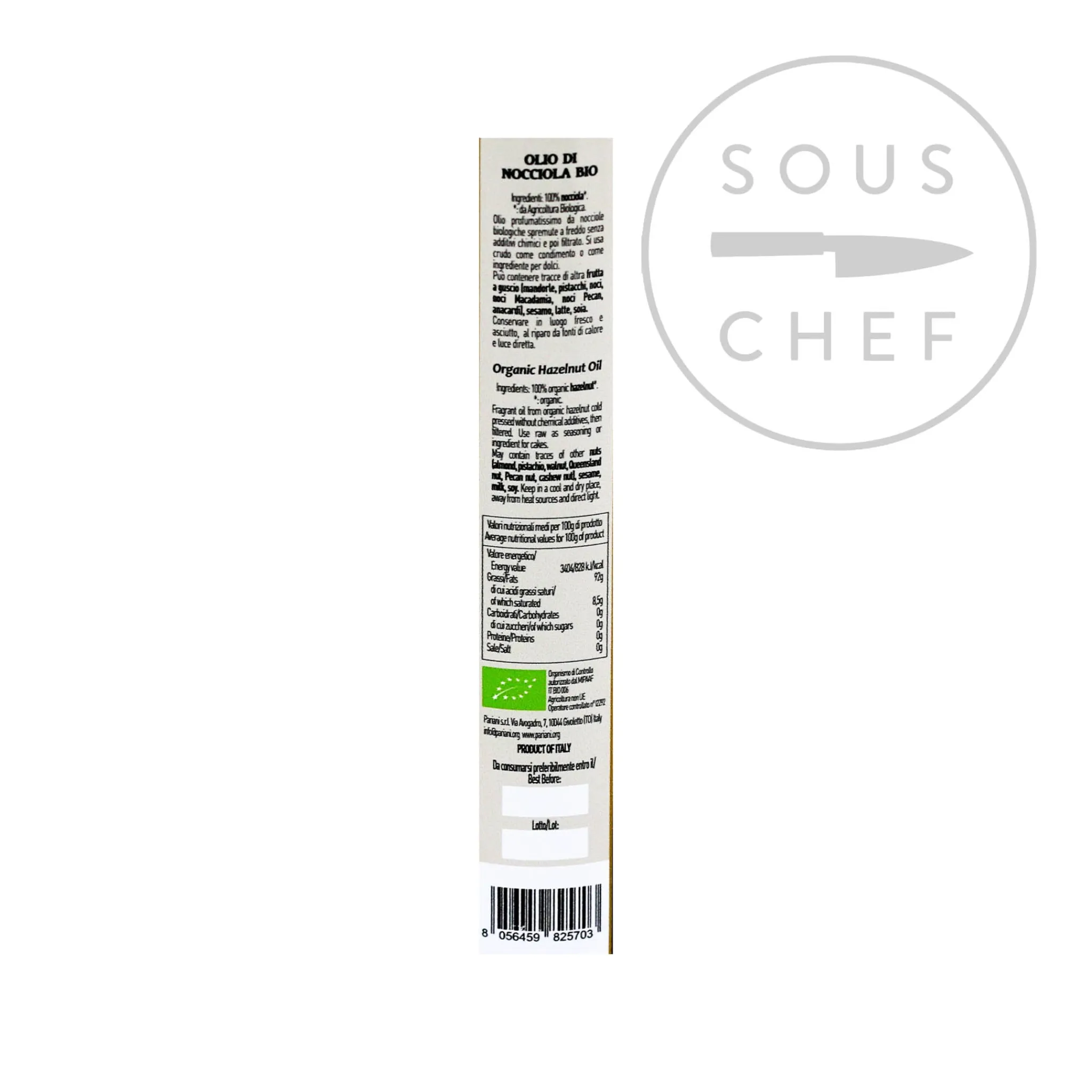 Organic Hazelnut Oil, 250ml Ingredients Brands|Italian Ingredients