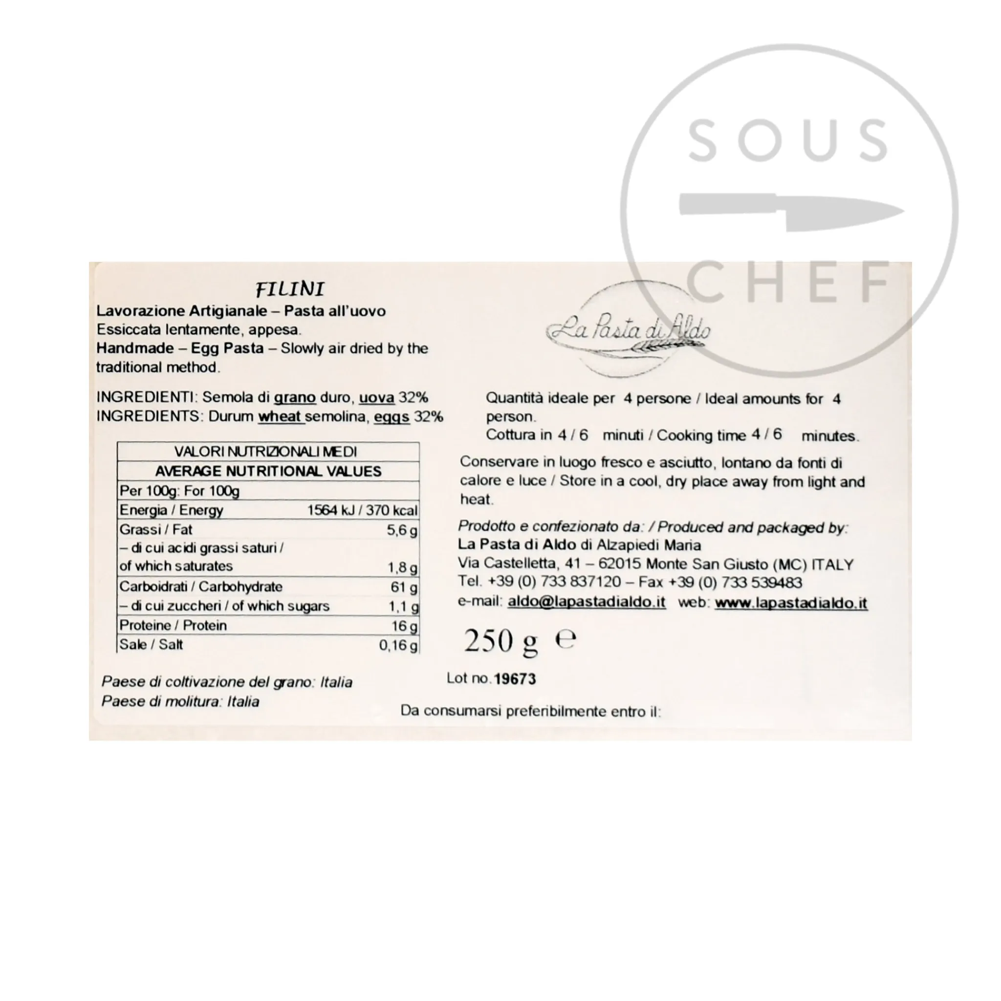 Filini Egg Pasta, 250g Ingredients Brands|Italian Ingredients