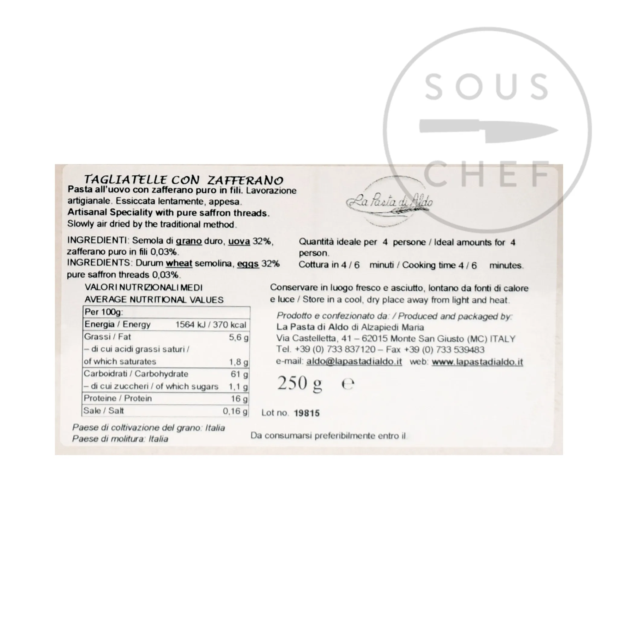 Outlet Saffron Tagliatelle Egg Pasta, 250g Ingredients Brands|Italian Ingredients