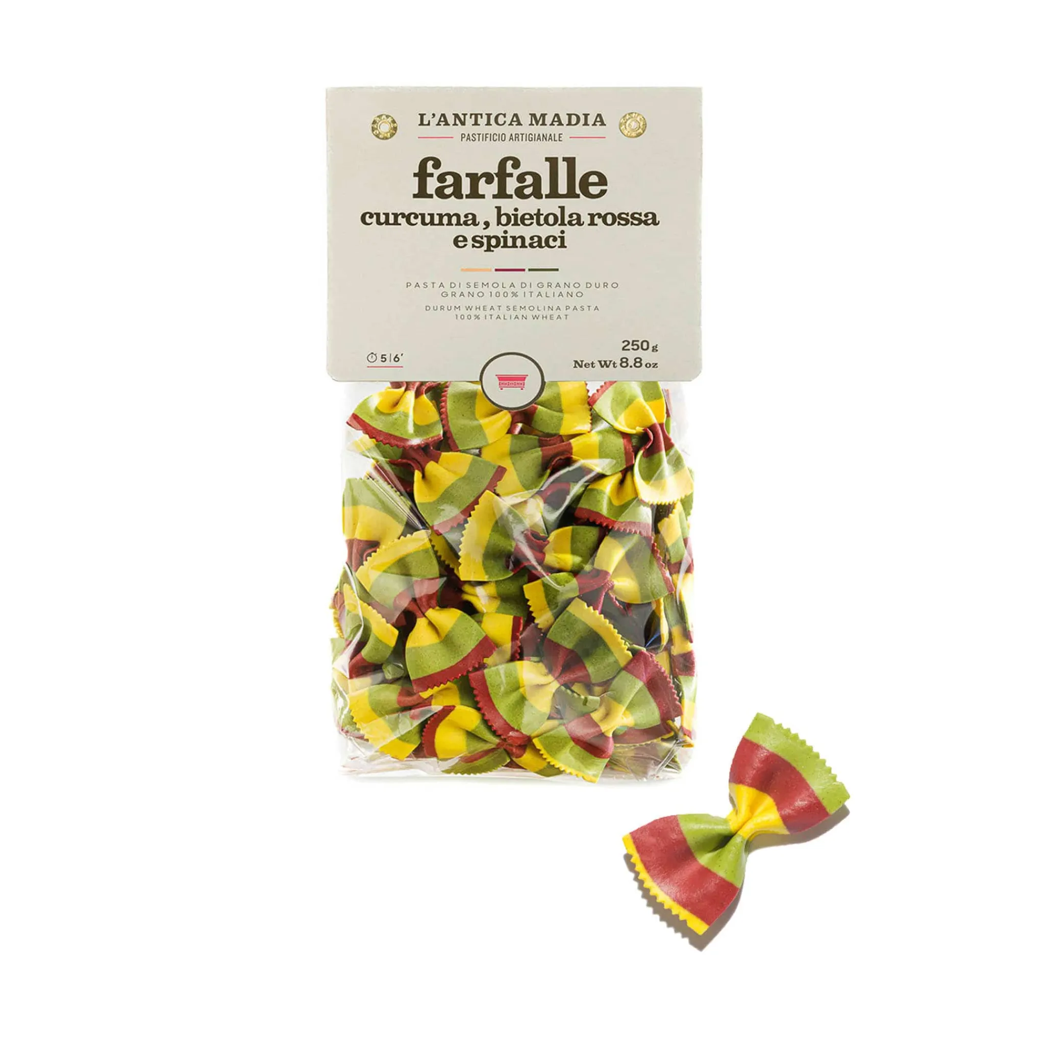 Pasta L'Antica Striped Farfalle with Turmeric, Beetroot & Spinach, 250g Pasta, Rice & Beans|Ingredients Brands