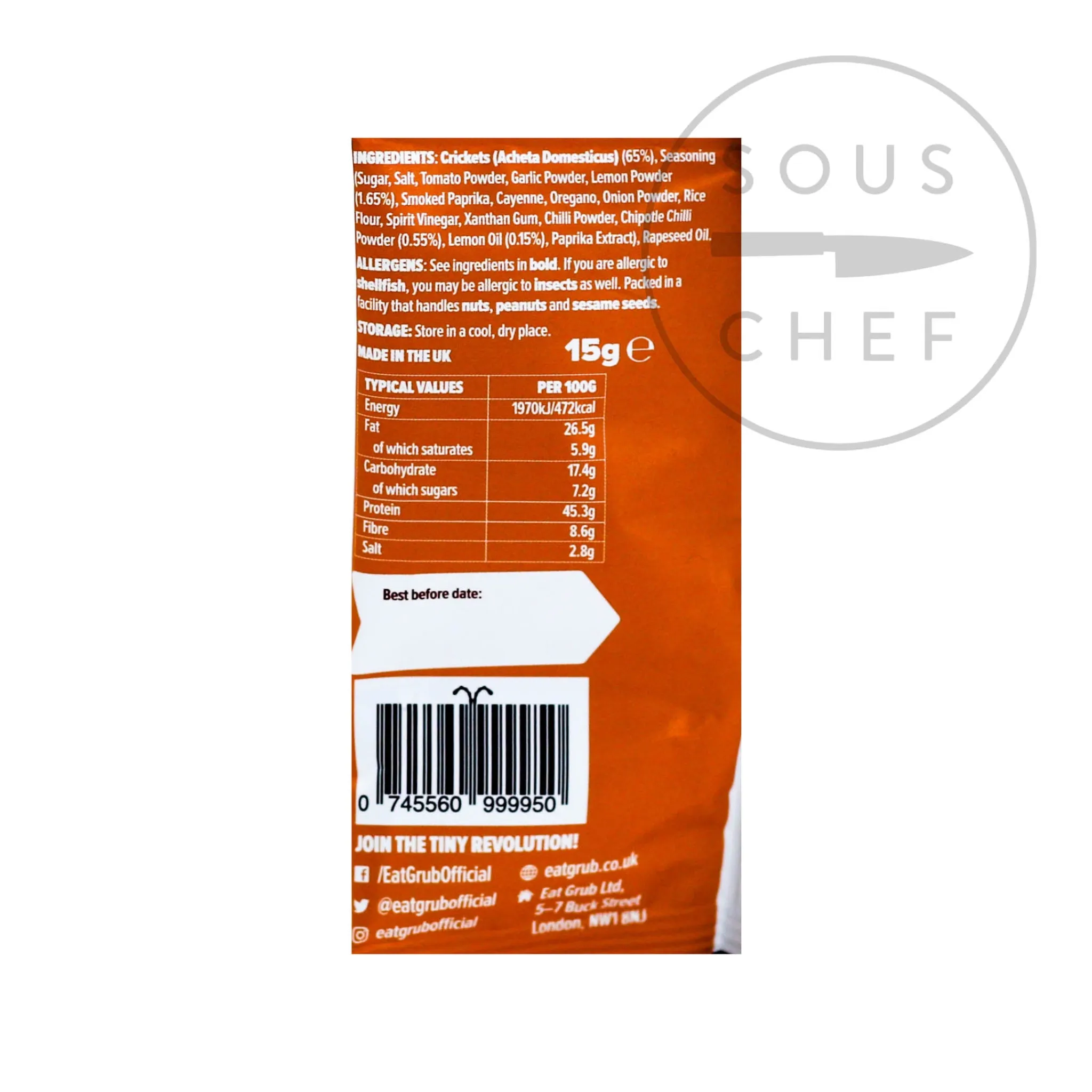 Clearance Peri Peri Crunchy Roasted Crickets, 15g Ingredients Brands|Made In The Uk