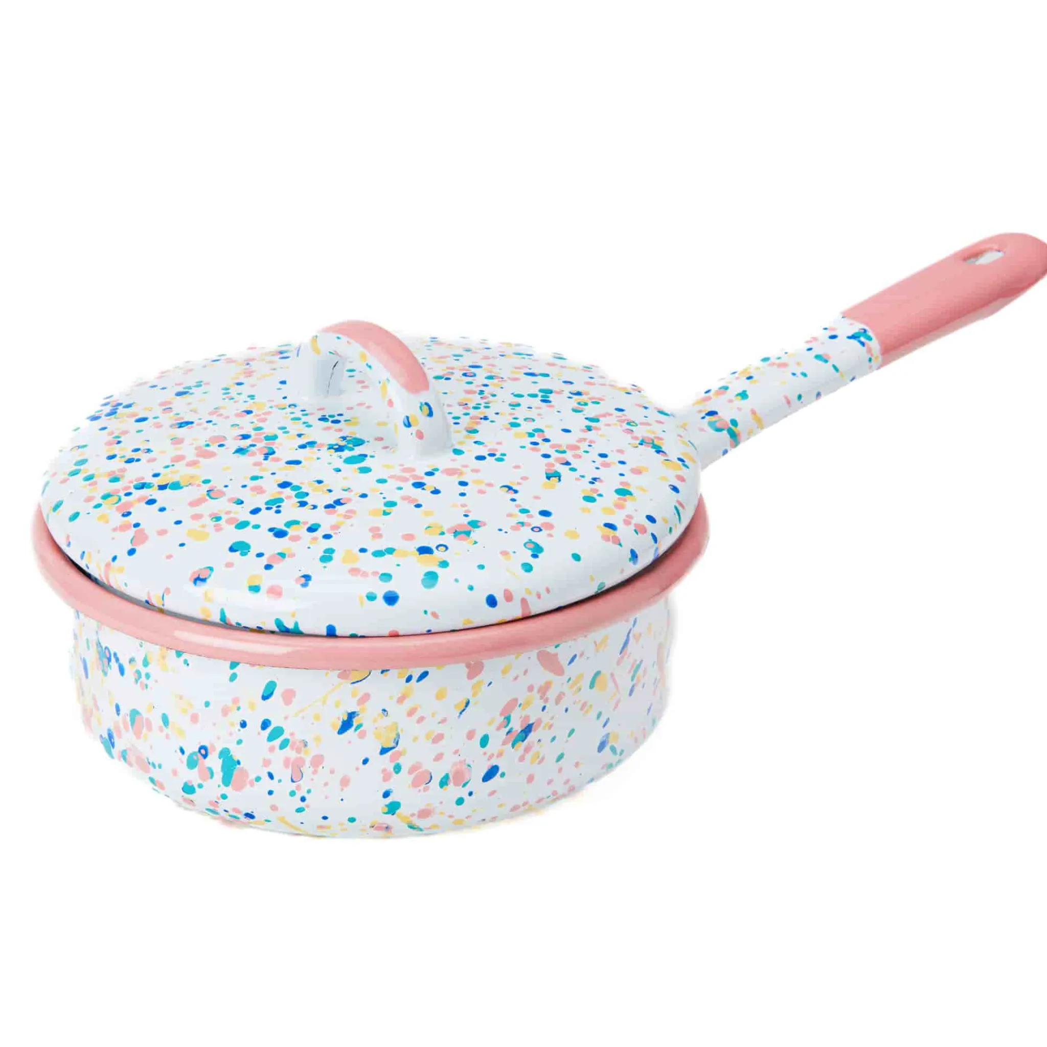 Outlet Pink Dot Enamel Saute Pan with Lid, 16cm Pots & Pans