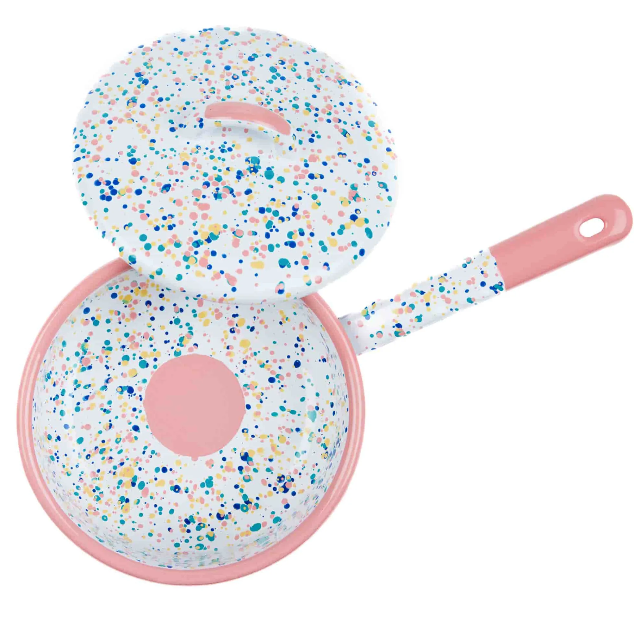 Outlet Pink Dot Enamel Saute Pan with Lid, 16cm Pots & Pans