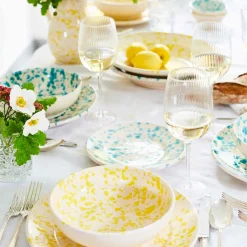 Clearance Puglia Aquamarine Splatter Ceramic Pitcher Italian Ingredients|Tableware Brands