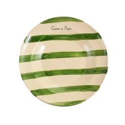 Outlet Puglia "Cacio E Pepe" Green Stripe Pasta Bowl, 29cm Crockery & Dinnerware|Bowls
