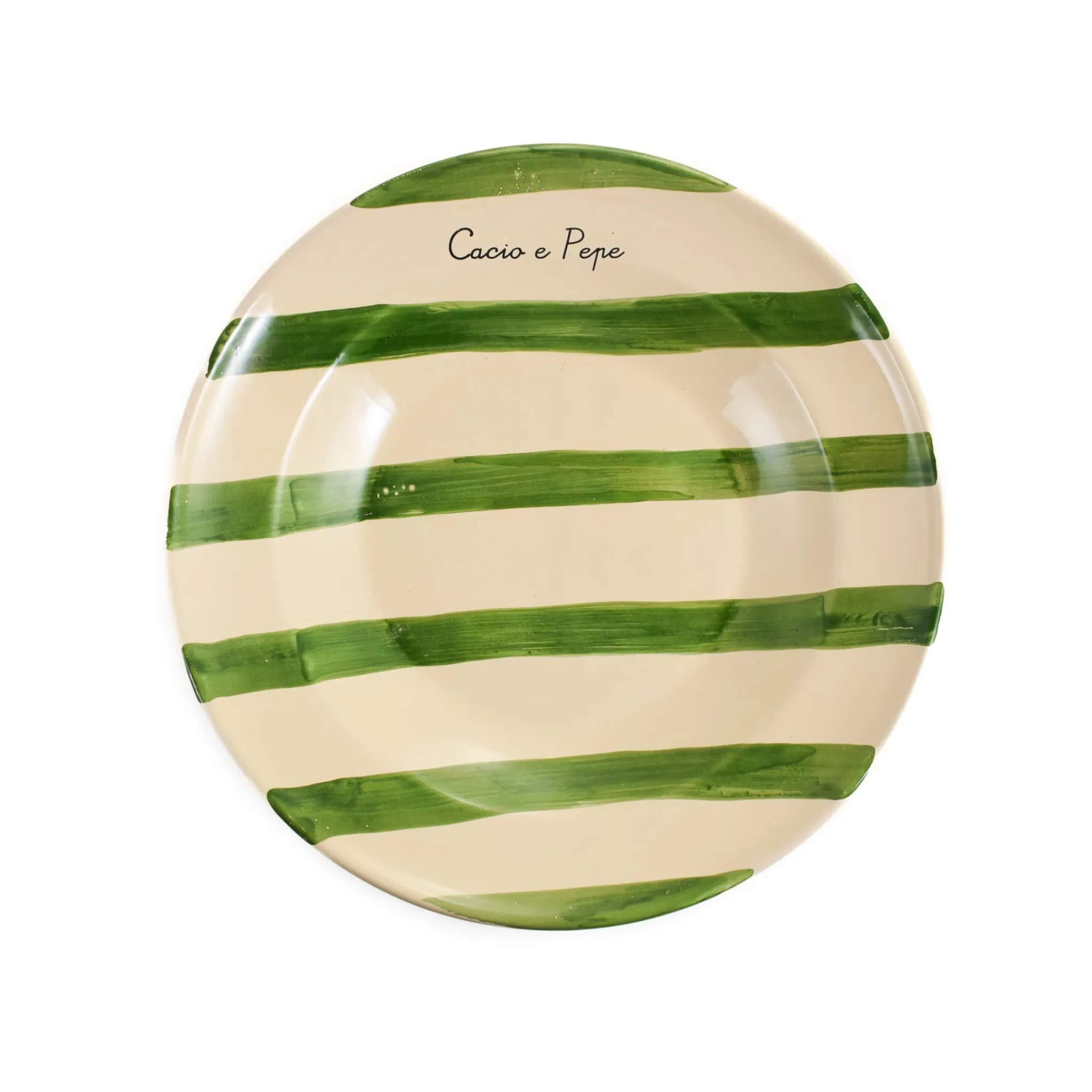 Outlet Puglia "Cacio E Pepe" Green Stripe Pasta Bowl, 29cm Crockery & Dinnerware|Bowls