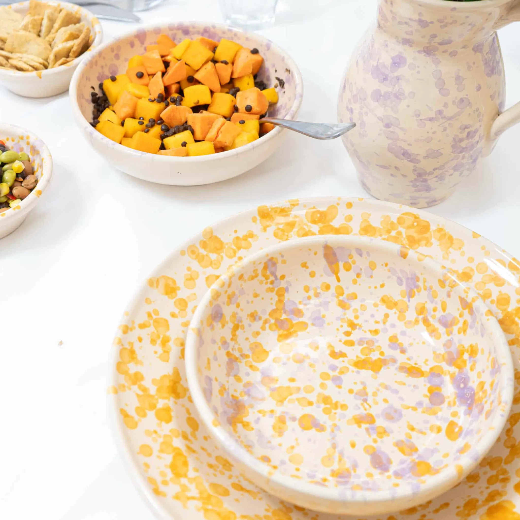 New Puglia Lilac and Yellow Splatter Bowl, 19cm Crockery & Dinnerware|Bowls