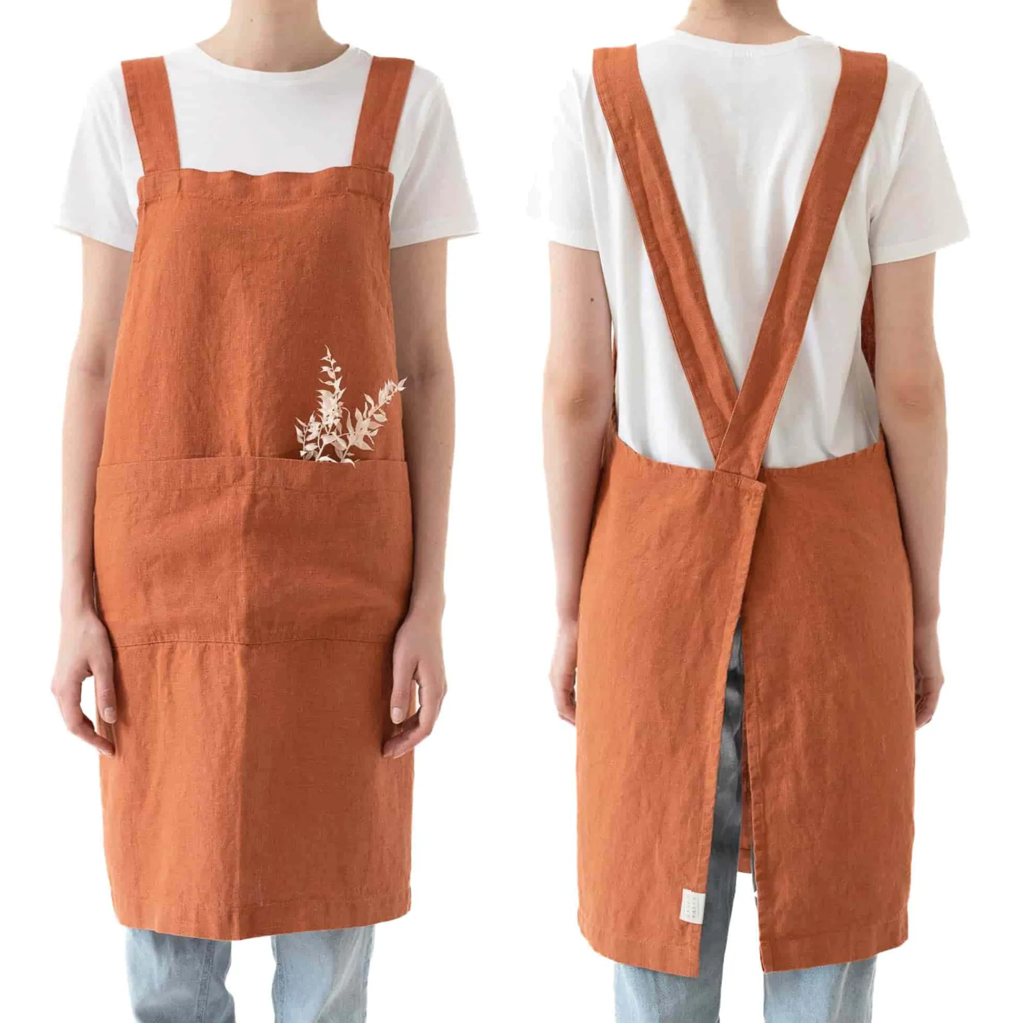 Clearance Rust Crossback Linen Apron Kitchen Textiles & Clothing