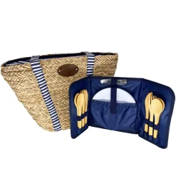 Hot Sac de Plage Riviera Blue Stripe Picnic Tote, 4 Person Picnicware|Disposable Tableware
