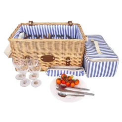 Online Saint-Malo Blue Striped Picnic Basket with Table, 4 Person Picnicware|Disposable Tableware