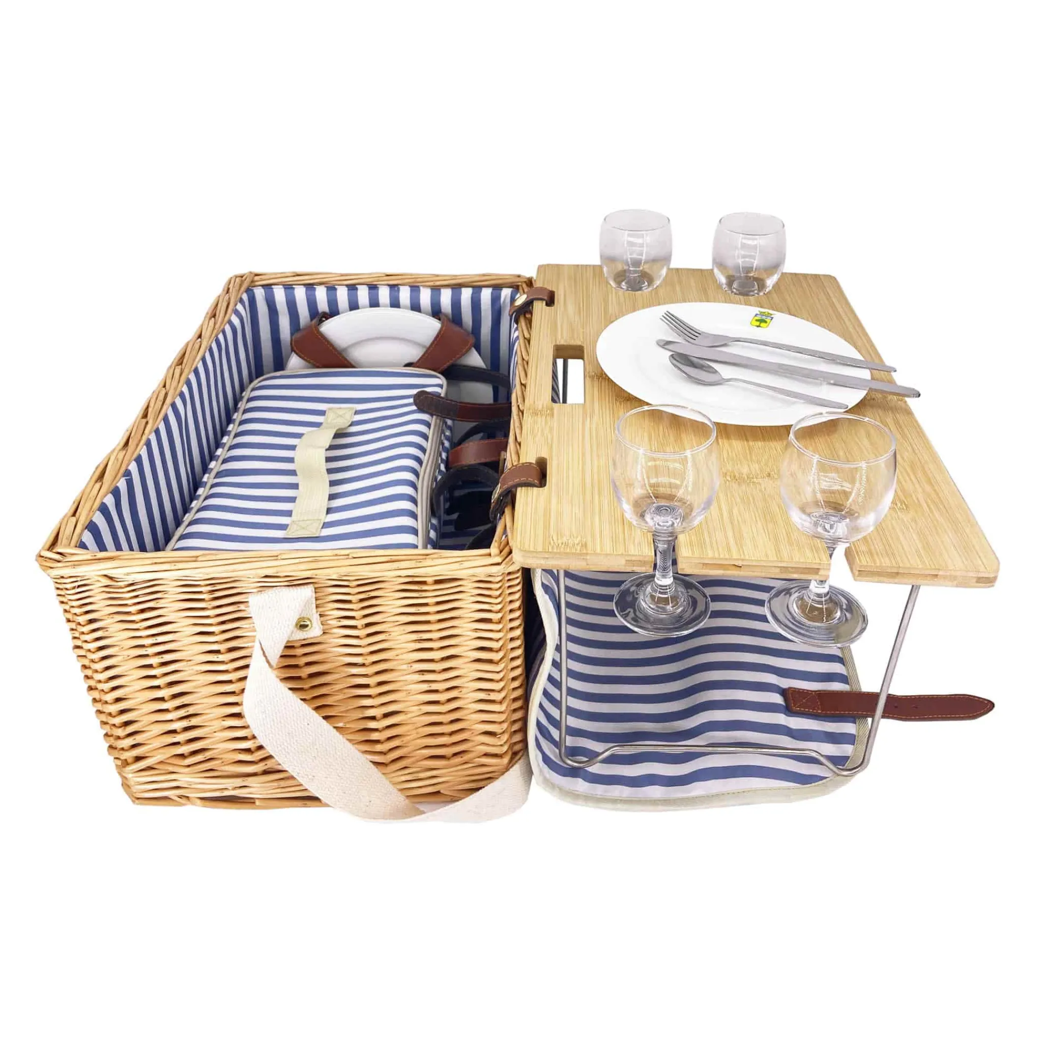 Online Saint-Malo Blue Striped Picnic Basket with Table, 4 Person Picnicware|Disposable Tableware