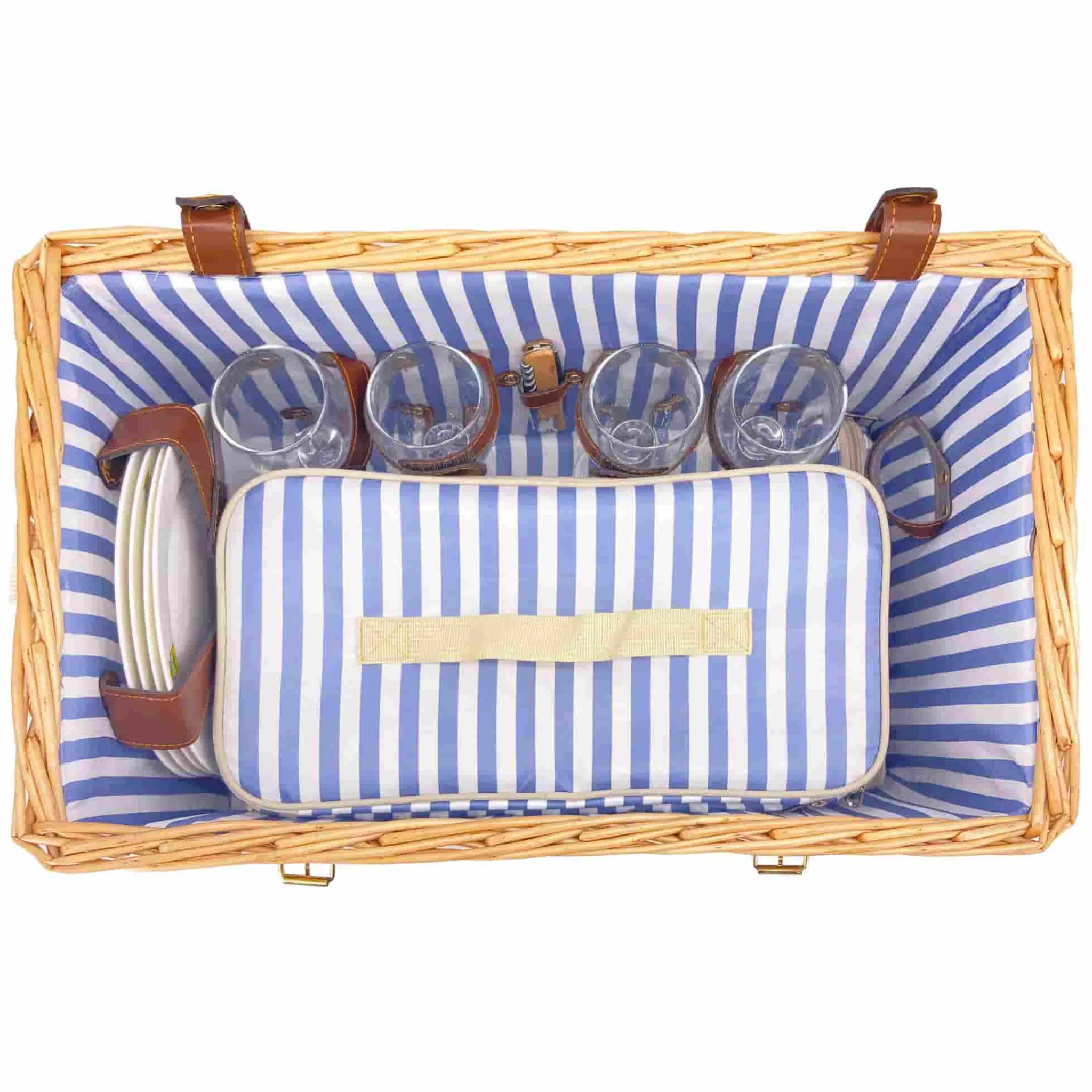Online Saint-Malo Blue Striped Picnic Basket with Table, 4 Person Picnicware|Disposable Tableware