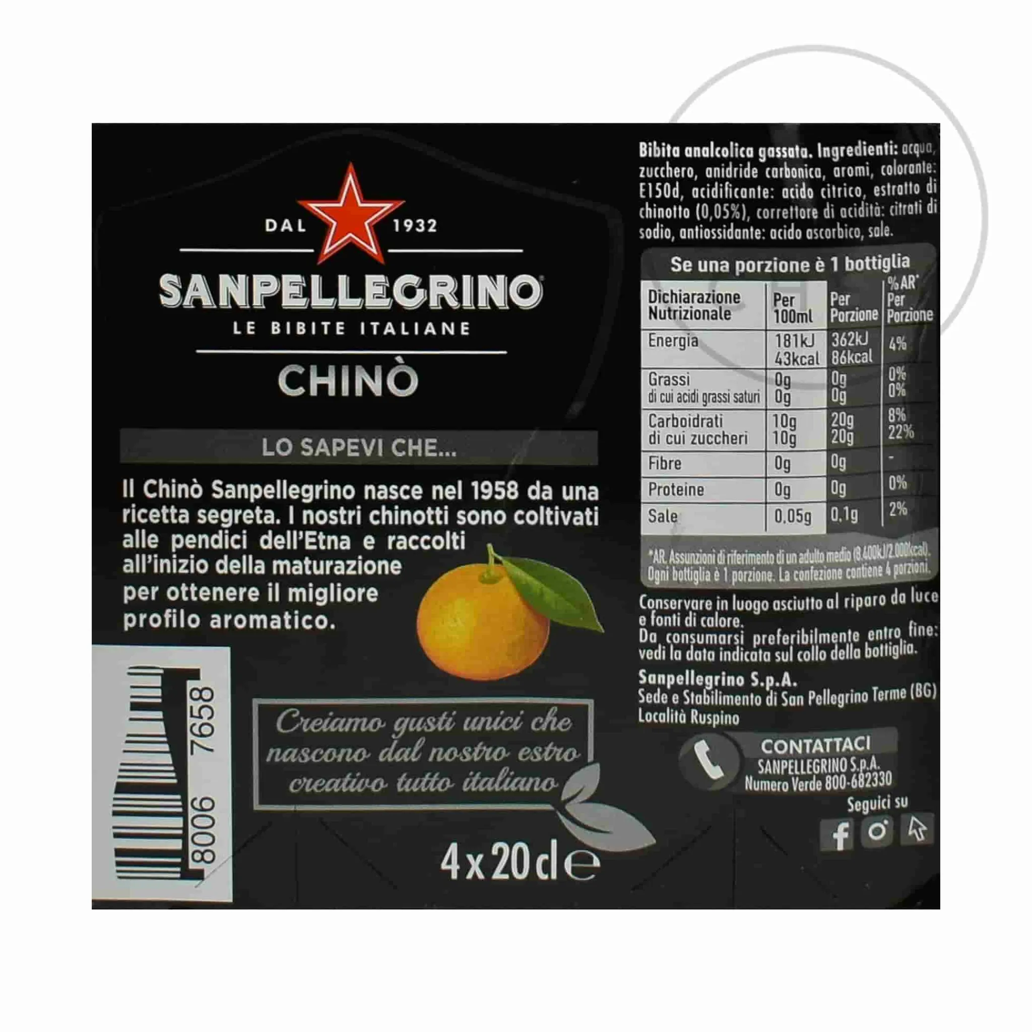 Outlet San Pellegrino Chino - 20cl x 4 Italian Ingredients|Drinks