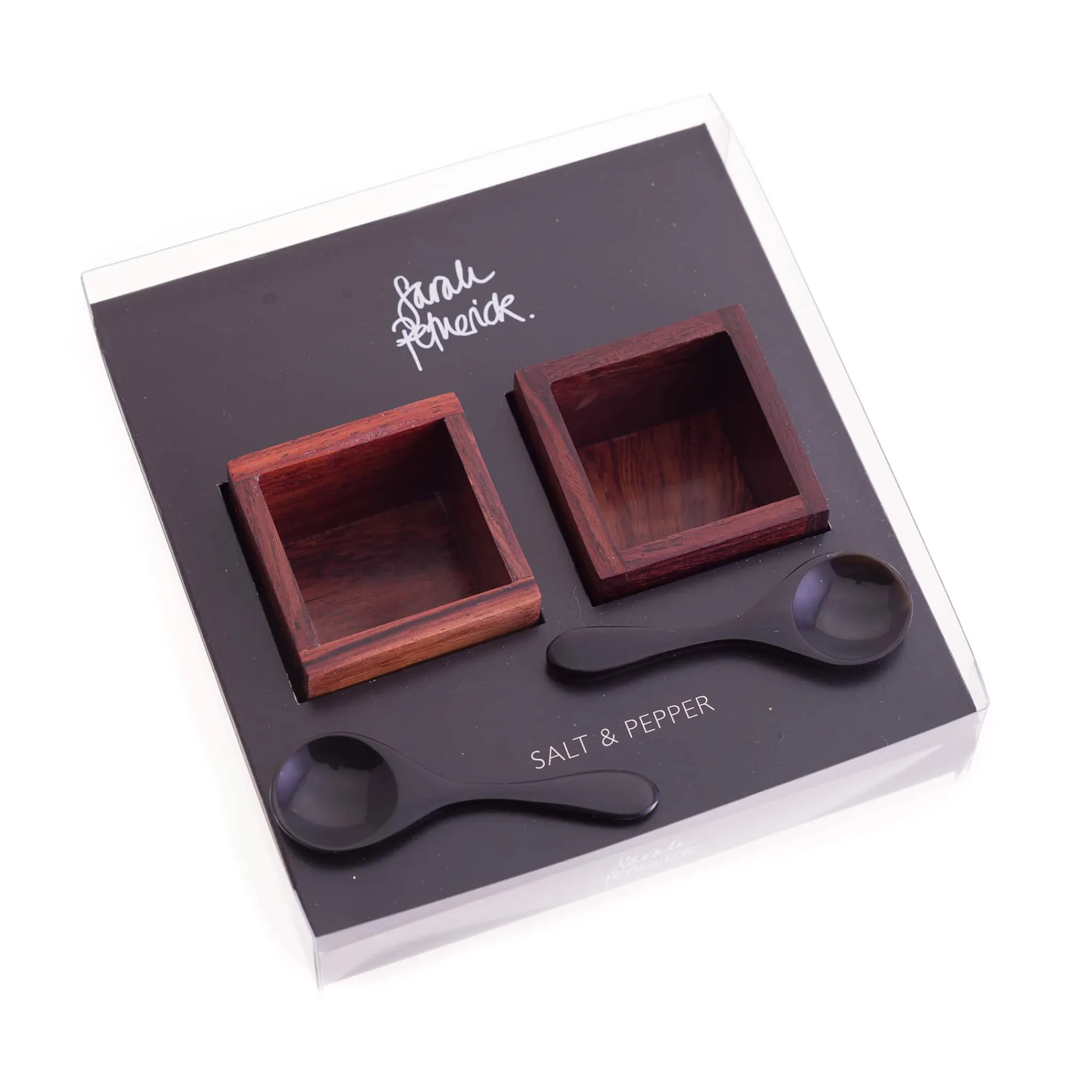 Rosewood Salt & Pepper Pots with Black Horn Spoons Cutlery|Tableware Brands