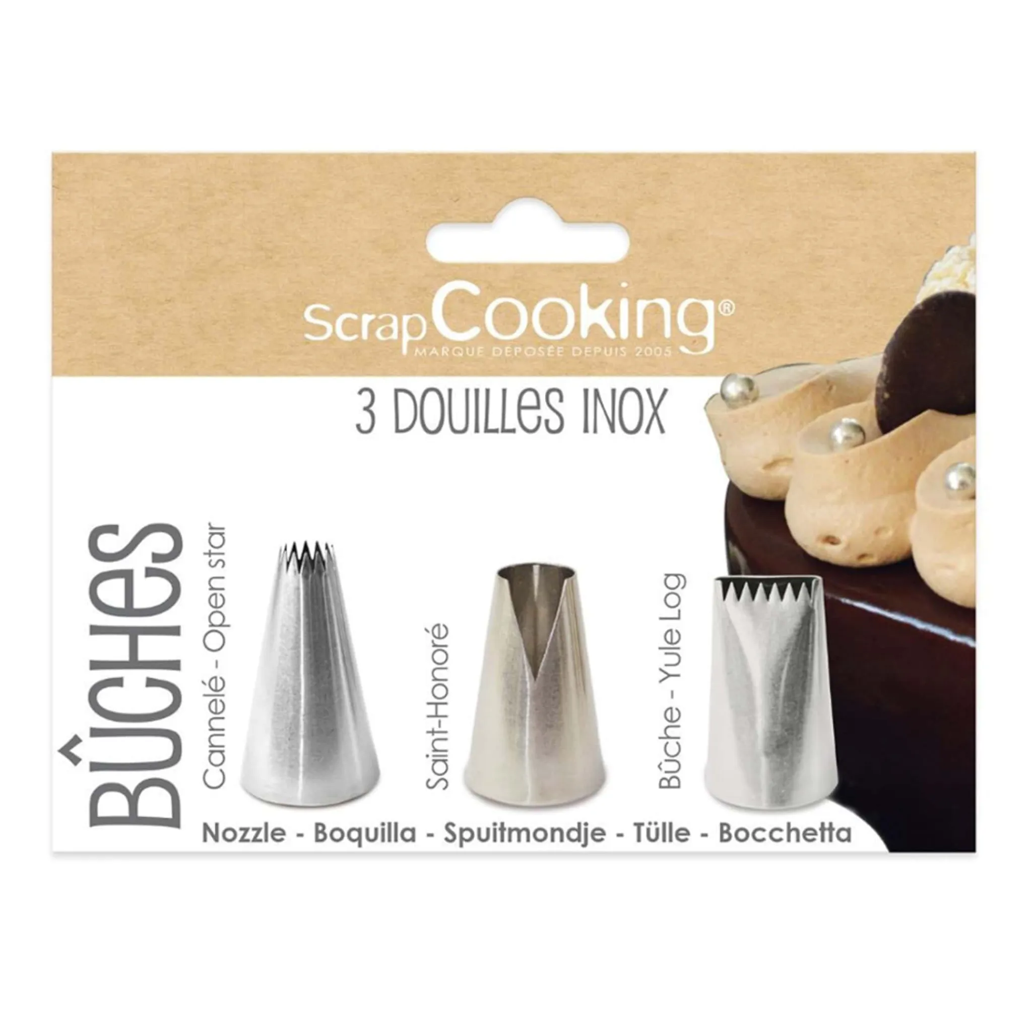 Discount Scrap Cooking Set of 3 Stainless Steel Yule Log Piping Nozzles Baking Supplies & Equipment