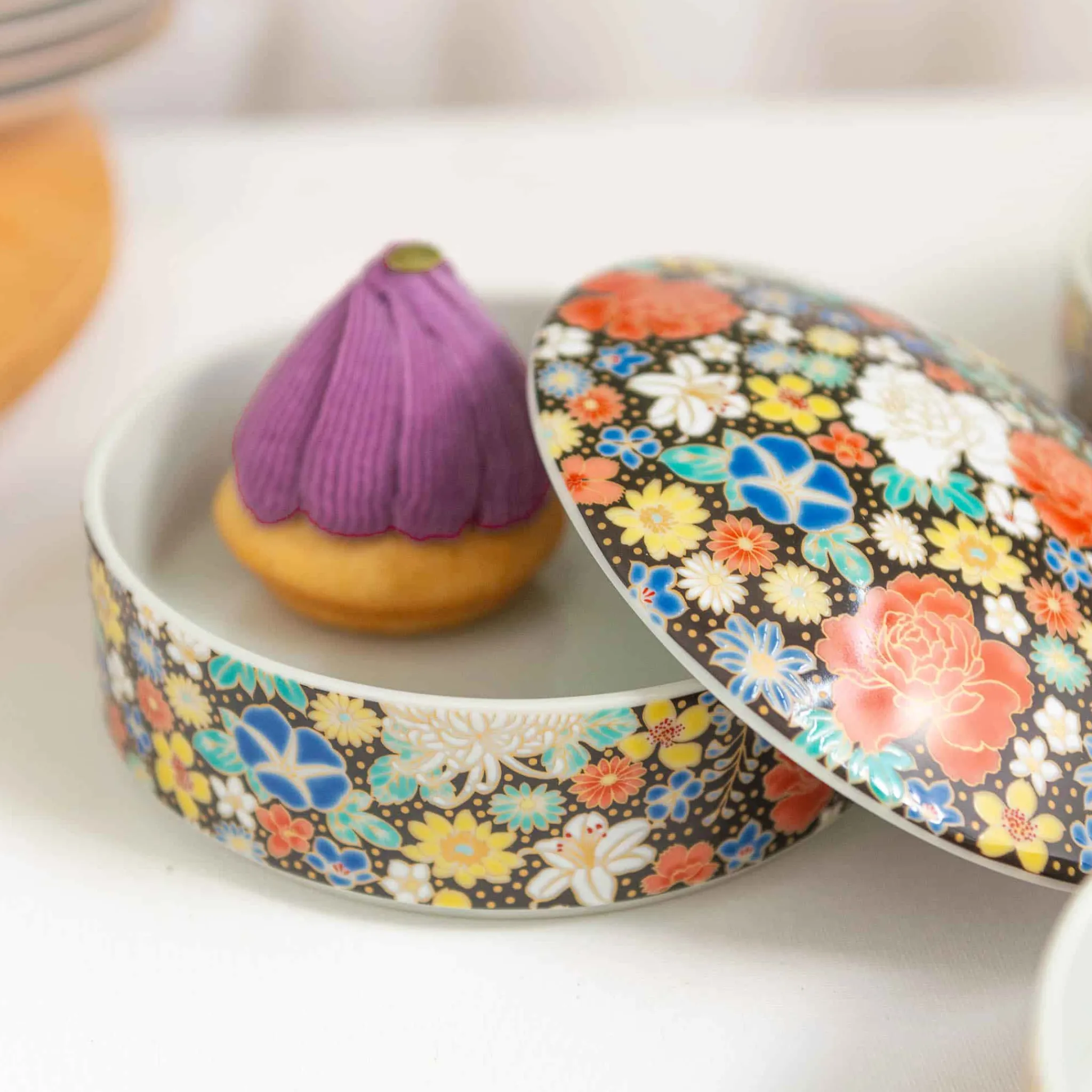 Sale Porcelain Black Floral Motif Sweets Container, 3 Compartments Tableware Brands|Japanese Ingredients