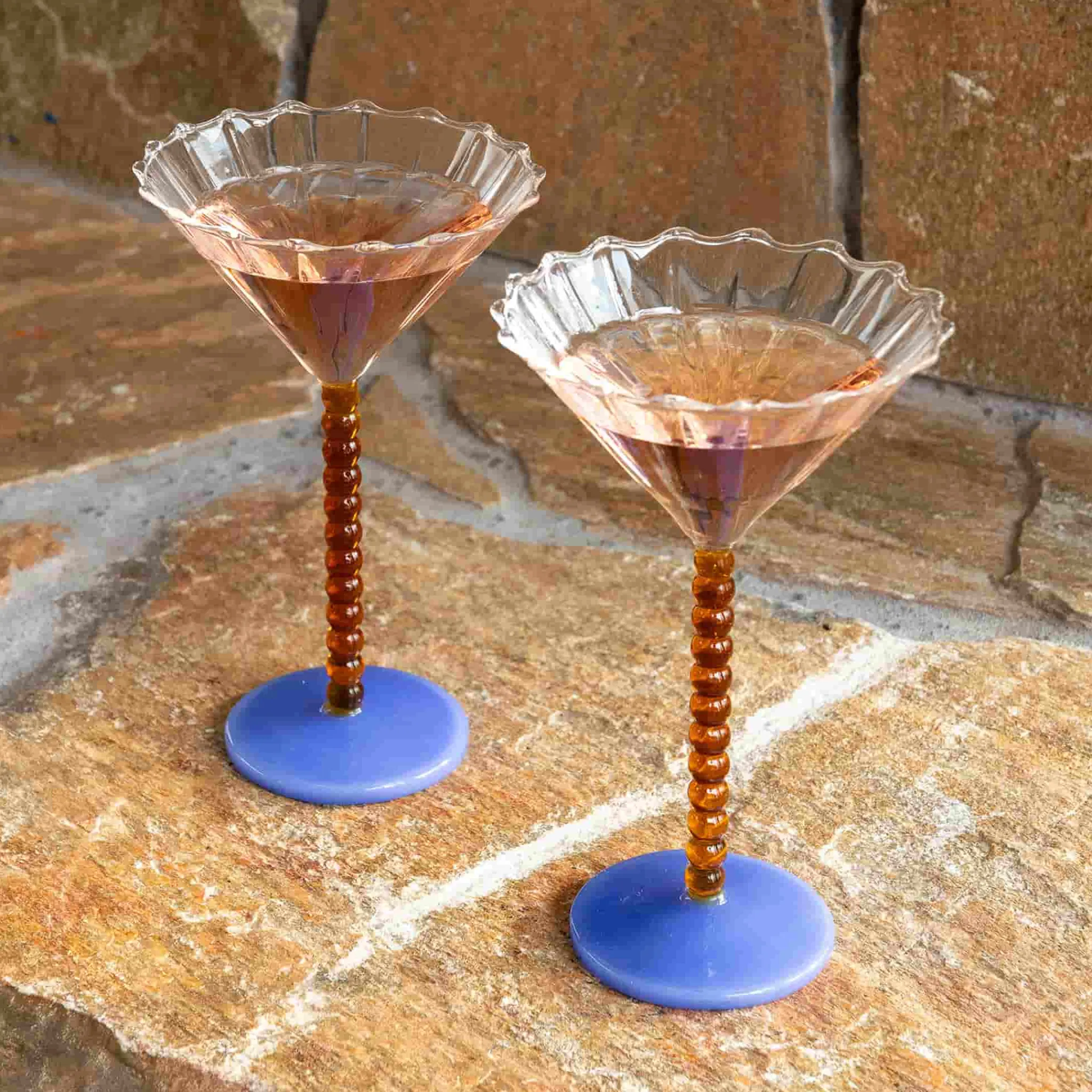 Clearance Set of 2 Amber Bubble Stem Martini Glasses, 150ml Tableware Brands|Cocktail Making & Barware