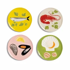 Set of 4 Assorted Seafood Side Plates, 16cm Plates|Crockery & Dinnerware