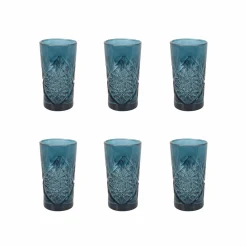 Online Set of 6 Blue Hobstar Highball Glasses, 350ml Tableware Brands|Cocktail Making & Barware
