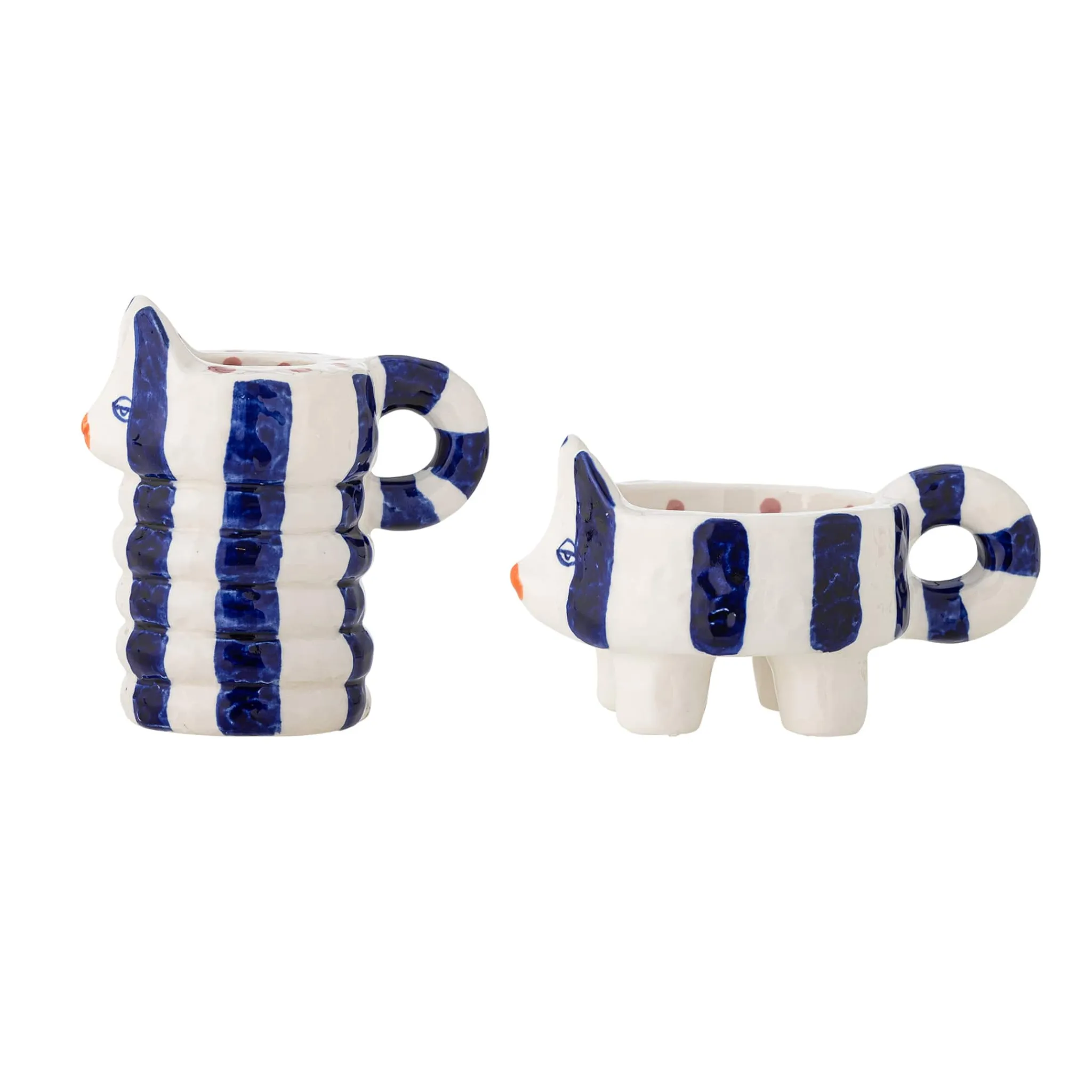 Hot Set of 2 Blue Striped Cat Candle Holders Table Setting|Tableware Brands