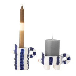Hot Set of 2 Blue Striped Cat Candle Holders Table Setting|Tableware Brands