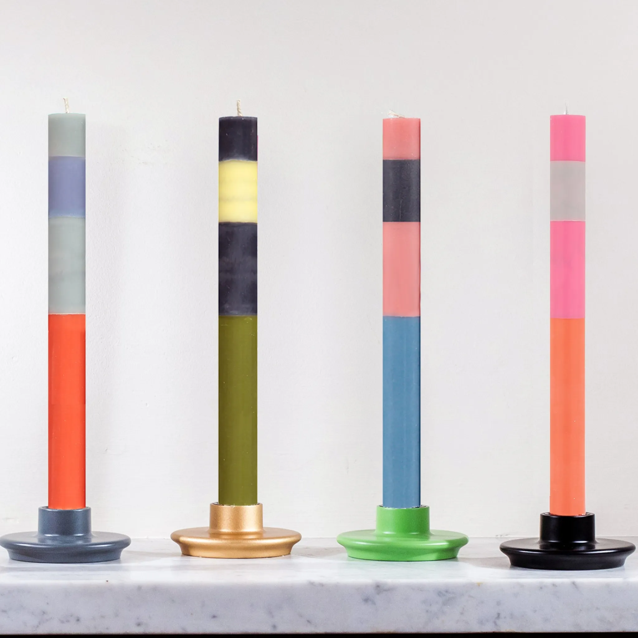 Set of 6 Colourblock Dinner Candles -Multicolour abstract Table Setting|Tableware Brands
