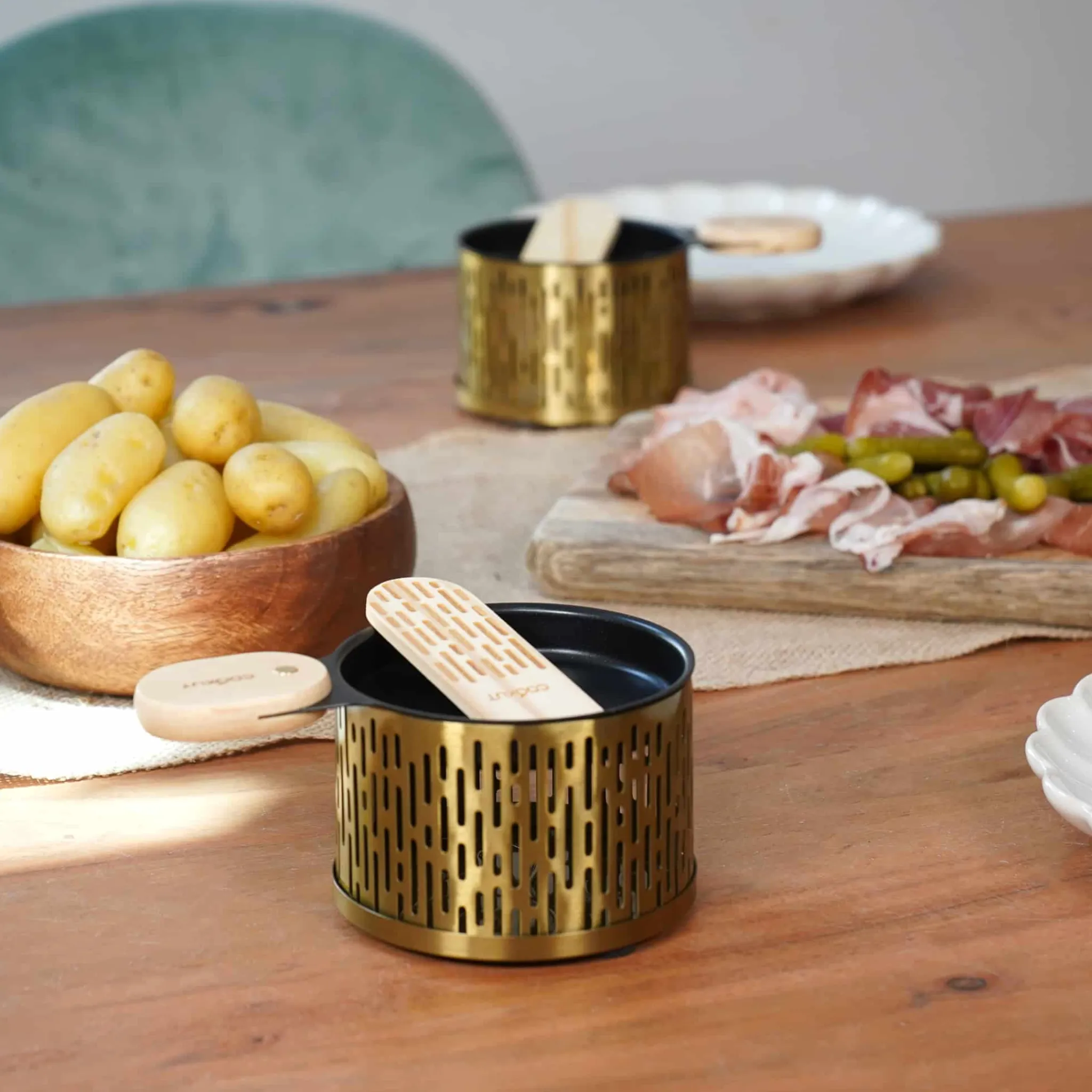 Discount Set of 2 Raclettes, Gold Pots & Pans