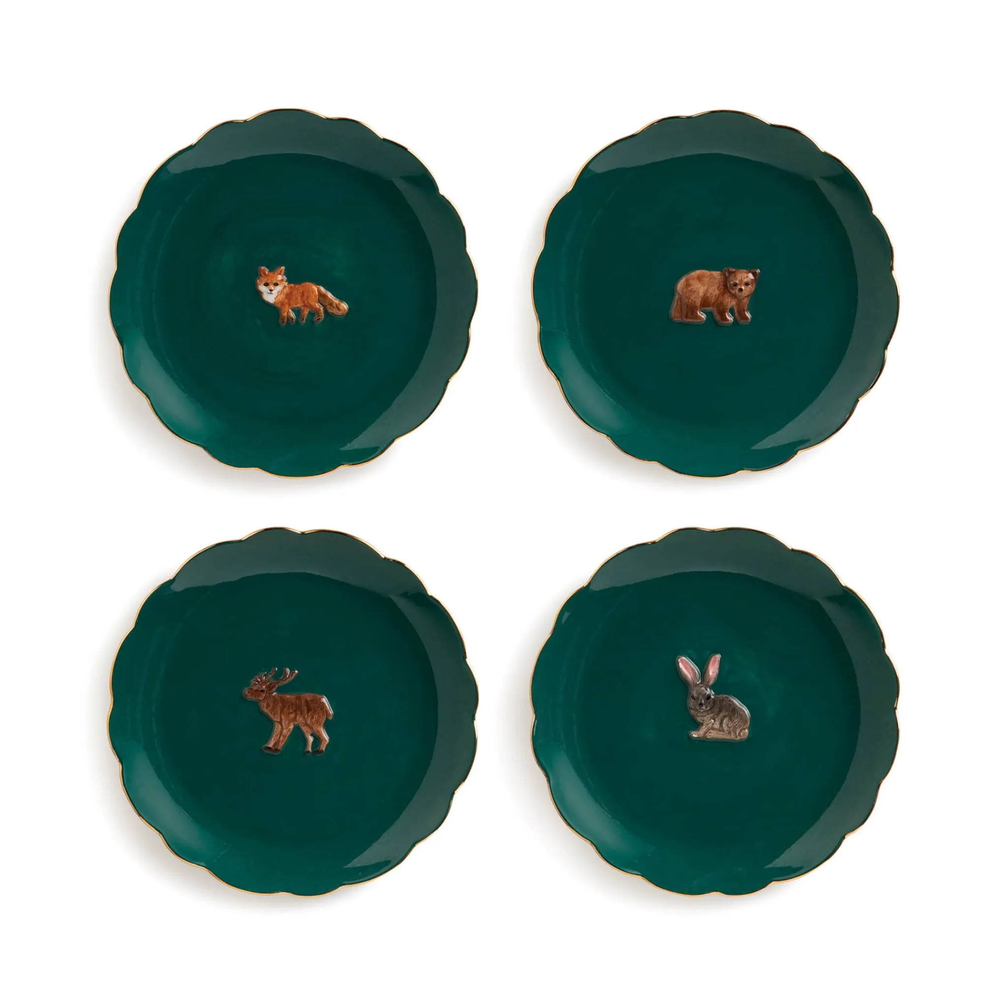 Clearance Set of Four Woodland Animal Side Plates, 17cm Plates|Crockery & Dinnerware