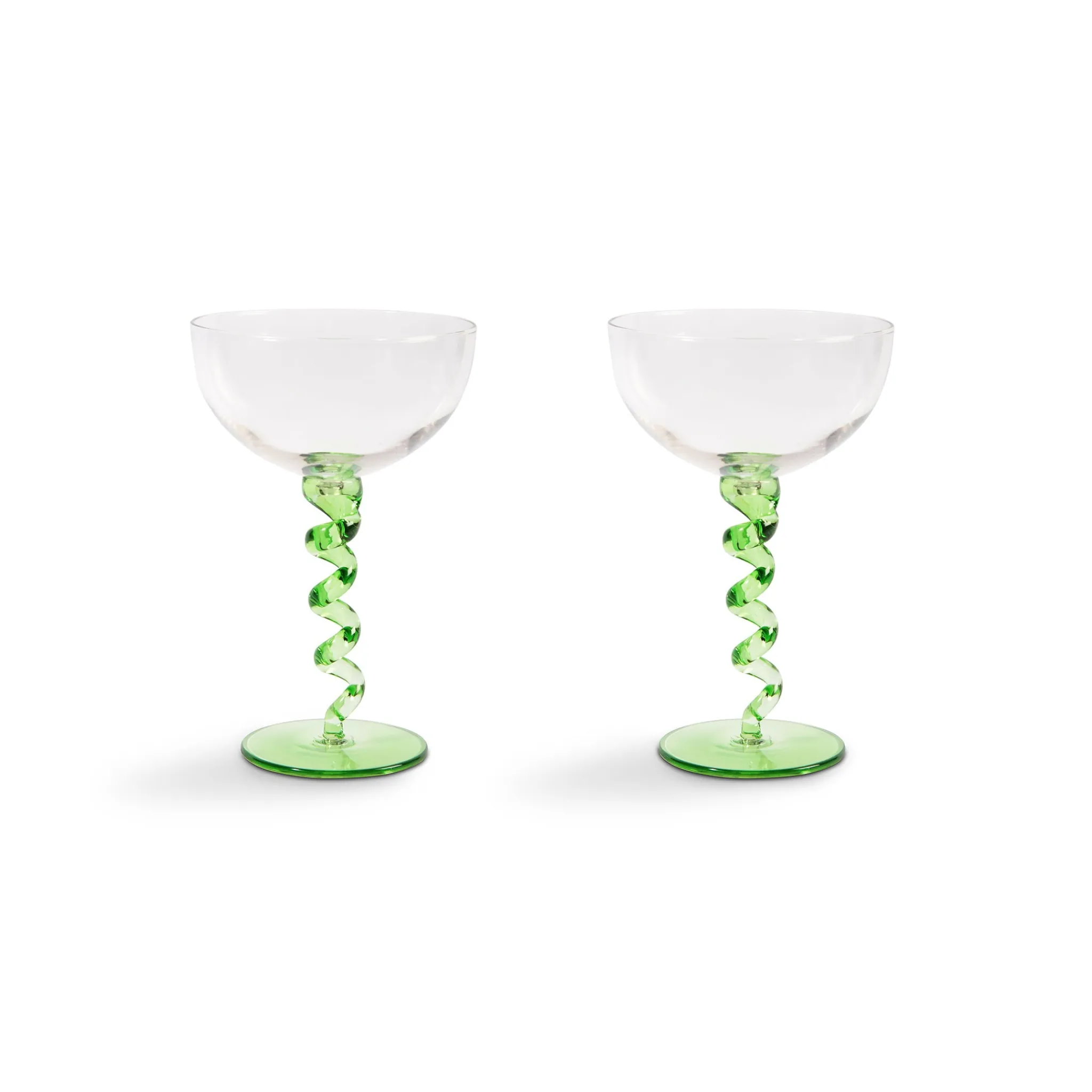 Set of 2 Green Twisted Coupe Glasses, 300ml Tableware Brands|Cocktail Making & Barware