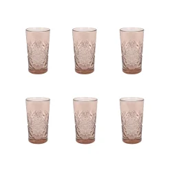 Outlet Set of 6 Pink Hobstar Highball Glasses, 350ml Tableware Brands|Cocktail Making & Barware