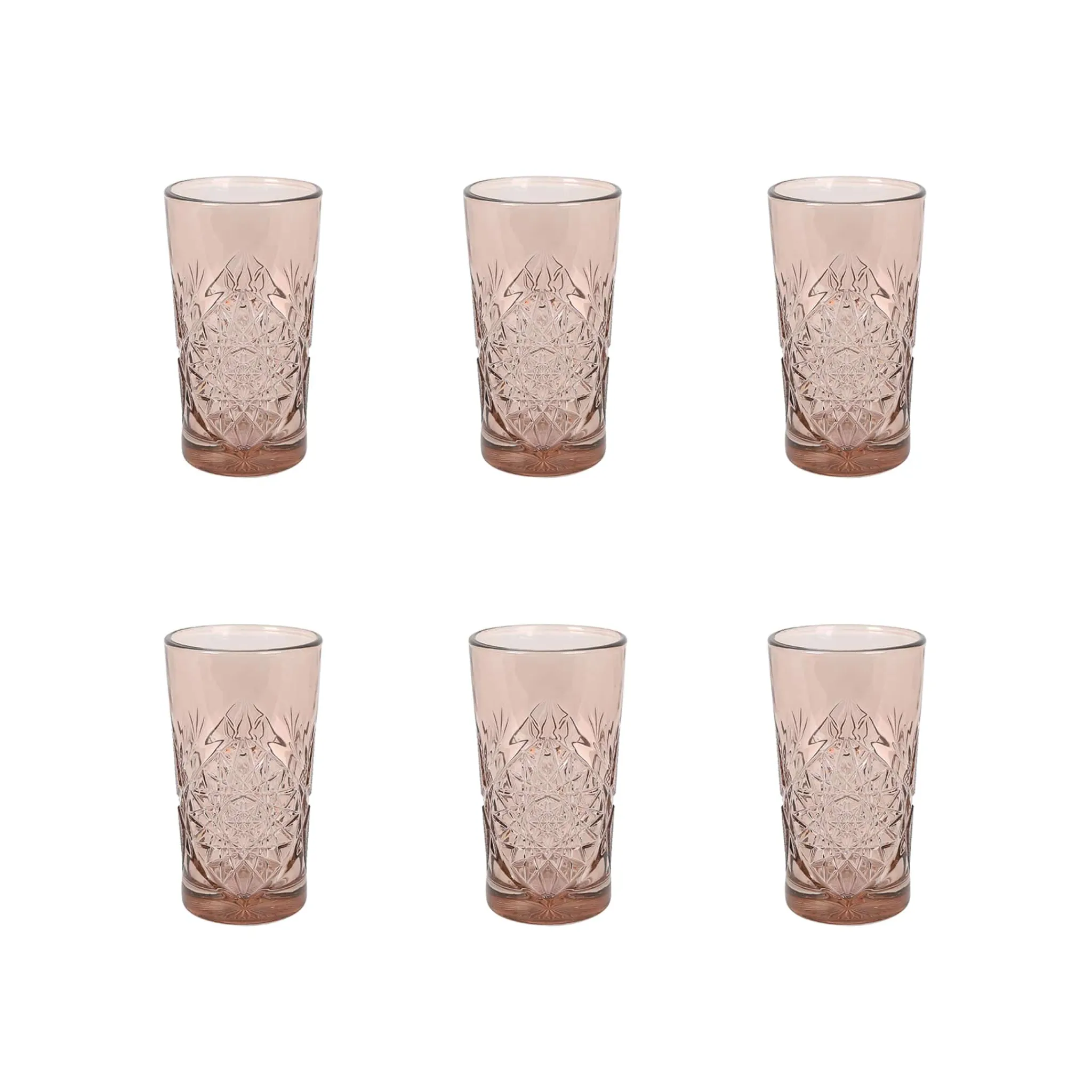 Outlet Set of 6 Pink Hobstar Highball Glasses, 350ml Tableware Brands|Cocktail Making & Barware