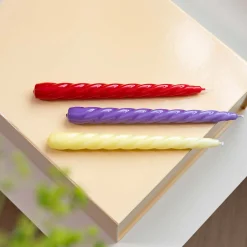 Set of 3 Red and Purple Twisted Candles Table Setting|Tableware Brands