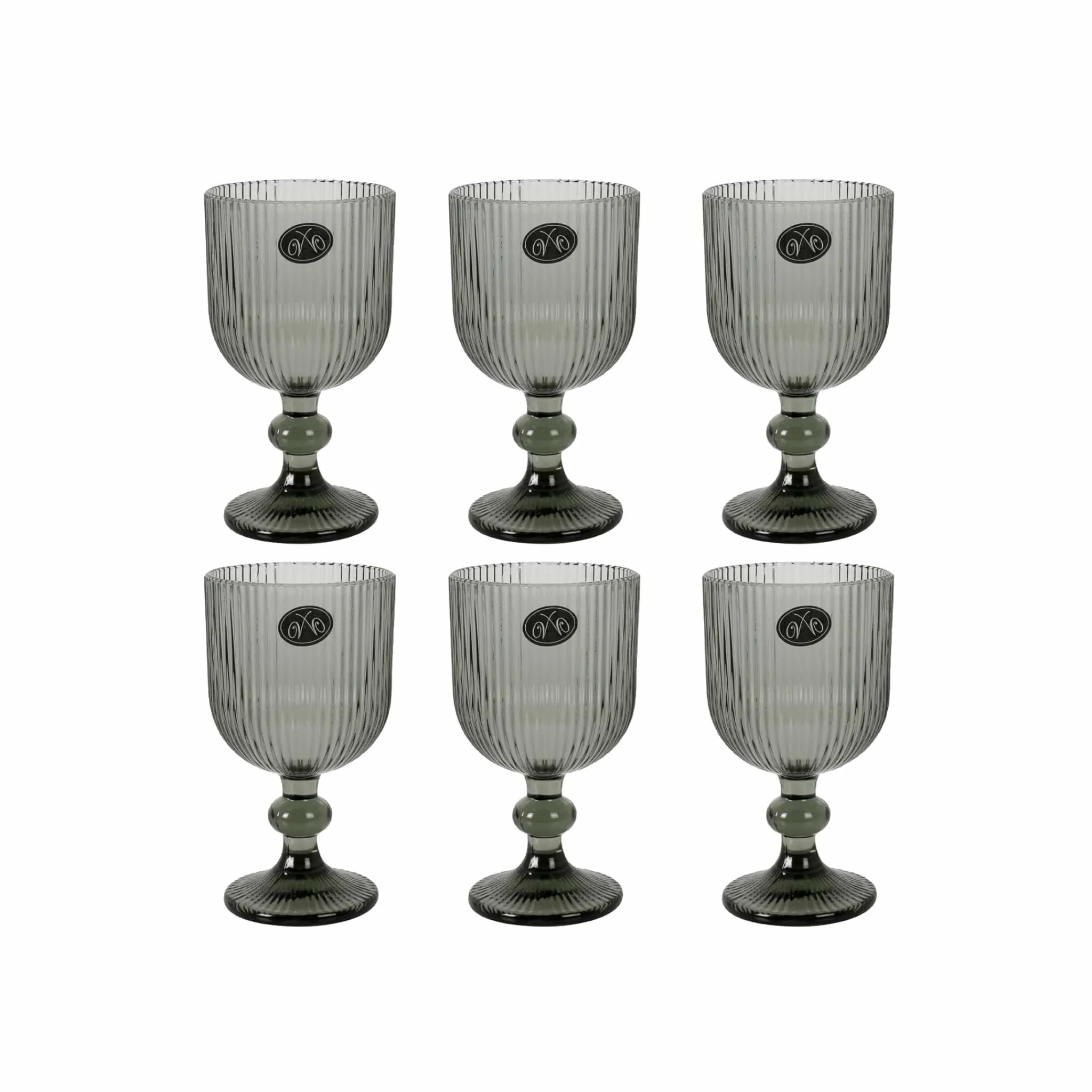 Set of 6 Ribbed Green Wine Glasses, 255ml Tableware Brands