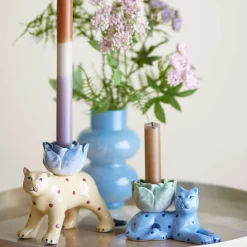 Clearance Set of 2 Rory Blue Stoneware Candle Holder Tableware Brands|Table Setting